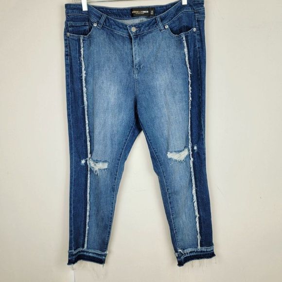 Gabriel Union Blue Stretchy Skinny Distressed Frayed Raw Hem High Rise Jeans 18 - Picture 1 of 11